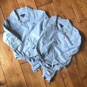 2 blue collared "buttoned down" onesie. 12-18 mos.